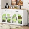 Kitchen Sideboard with LED Light Strip and Worktop, Cabinet with 2 Drawers and 4 Doors, Buffet Cabinet with Interior Shelves 147 × 40 × 86 Cm (White)