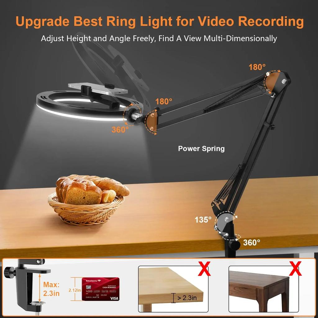 LED Phone Live Streaming Fill Light with Flexible Robotic Arm Phone Holder Fixed Shooting Recording Live Streaming Selfie Stick