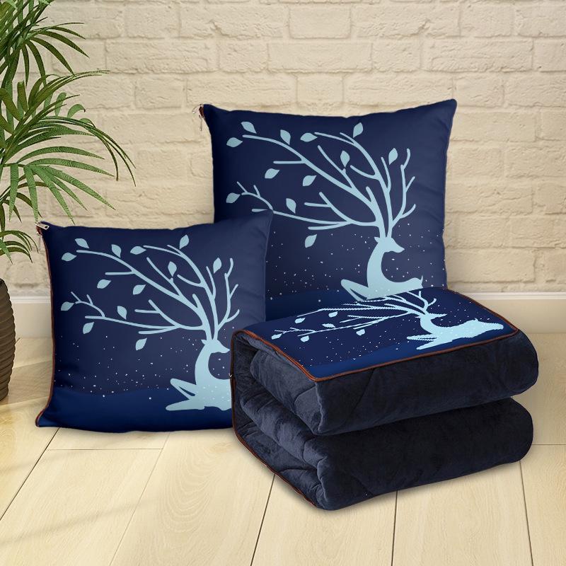 Custom Cartoon Plush Throw Pillow Blanket with Fleece Lining