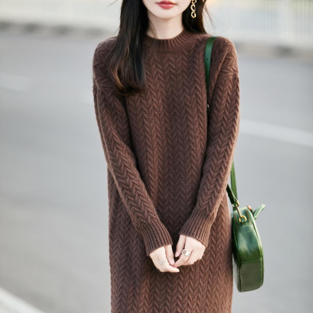 Women's Wool Cable Knit Dress & Coat Set - Autumn/Winter Collection