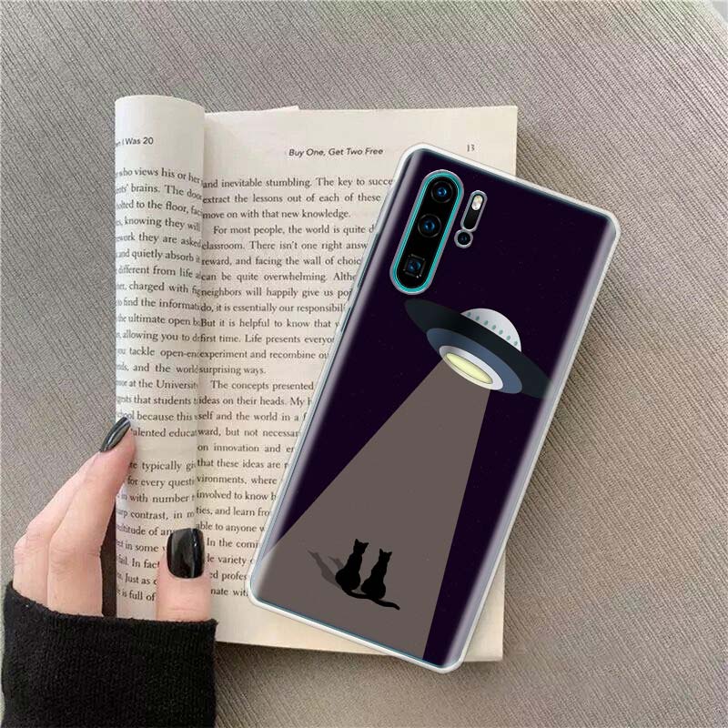 UFO Alien Cat universe Phone Case For Huawei P50 Pro P10 P20 P30 P40 Lite Cover Mate 40 30 20 10 Lite Capa Shell