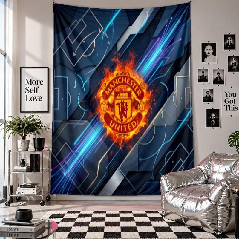 Tapisserie murale Manchester United Décoration d'intérieur Tissu à suspendre au mur pour chambre à coucher Salon Arrière-plan