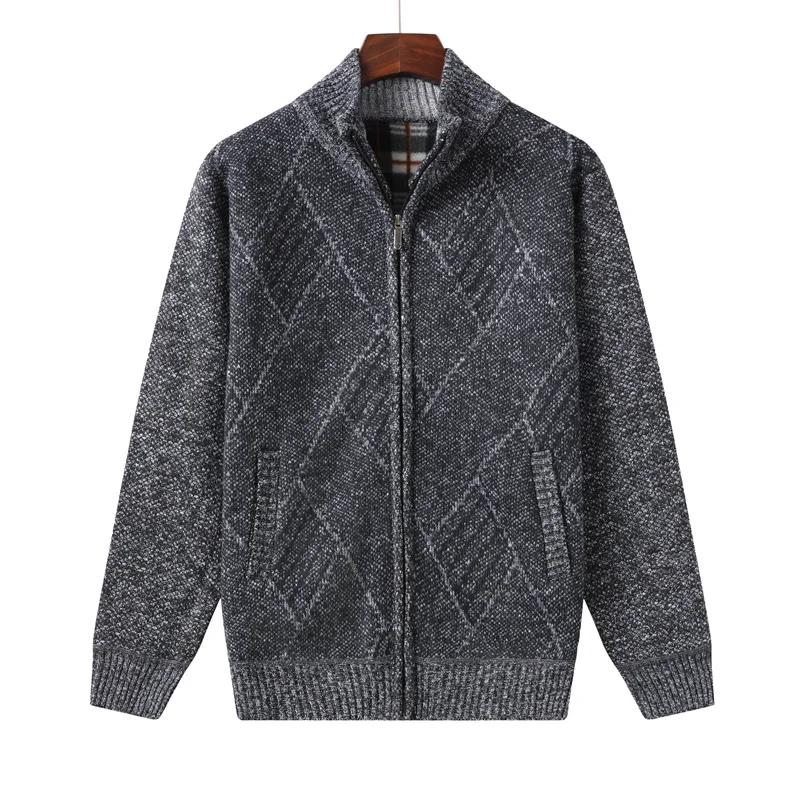 Men's Casual High Collar Long Sleeve Knitted Top with Velvet Warmth for Autumn and Winter Fashion Multi Functional Jacket