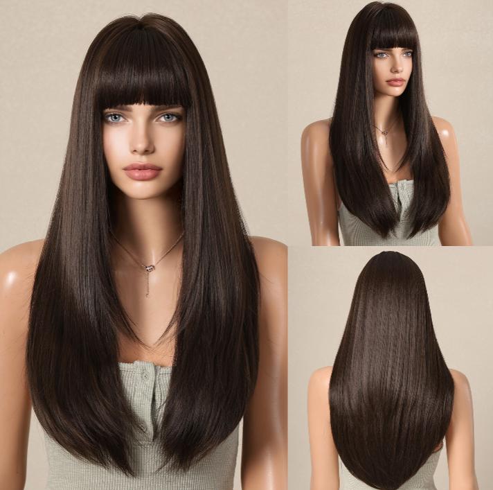 BLONDE UNICORN Perucas de cabelo sintético preto princesa corte franja longa peruca reta para mulheres afro cosplay lolita cabelo natural fibra resistente ao calor