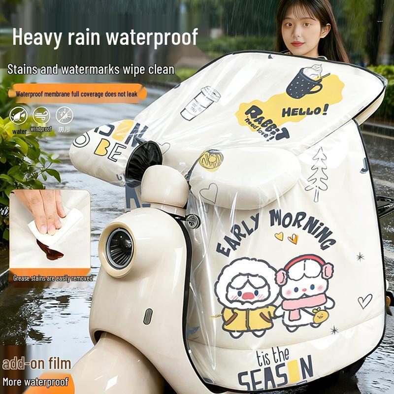 Electric Motorcycle Windshield Cover, Fleece-Lined, Thickened, Waterproof & Windproof, Warm with Tempered Film Style.