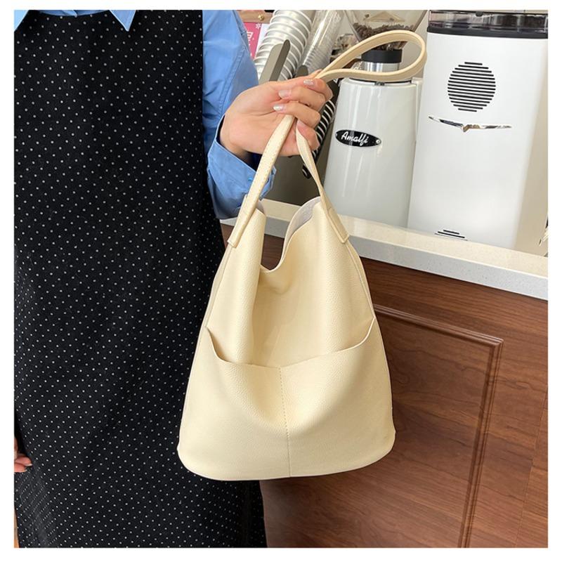 Large capacity monochromatic PU shoulder bag for women simple and versatile classic commuting style casual