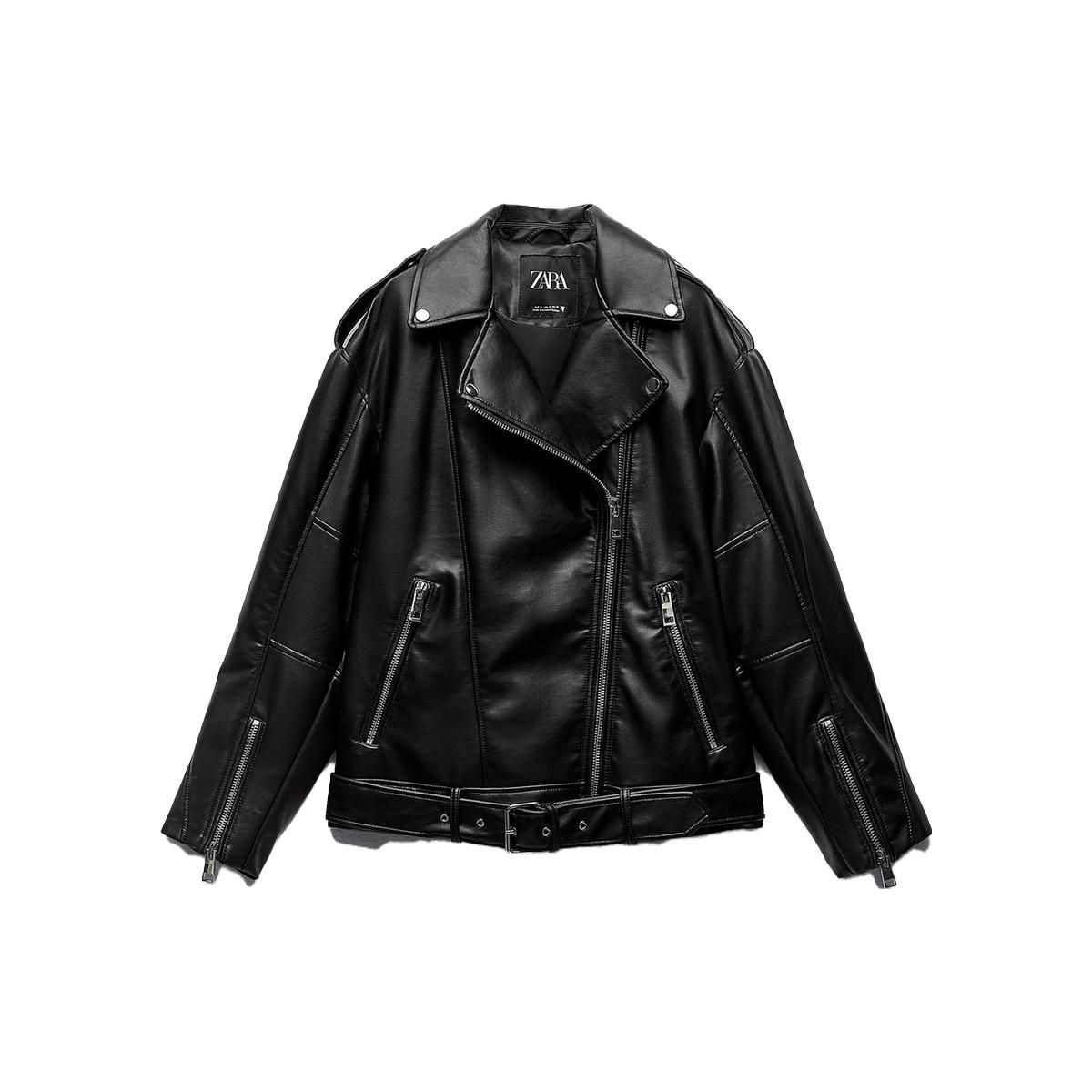 

Zara Faux Leather Motorcycle Style Loose Jacket Women jackets Black 03427787800-33 XS
