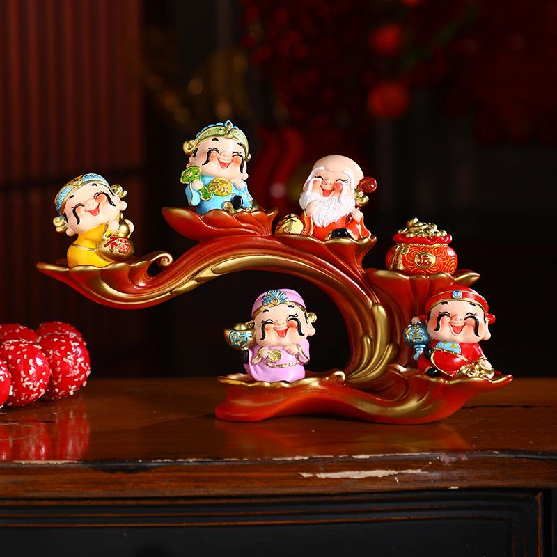 Five Blessings Wealth God Figurine: Lucky Gift for Office, Entrance, TV Cabinet, Shop Openings, or Housewarming.