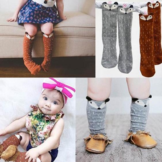 Baby Barn Flickor Mode Bomull Småbarn Räv Mönster Knähöga Strumpor