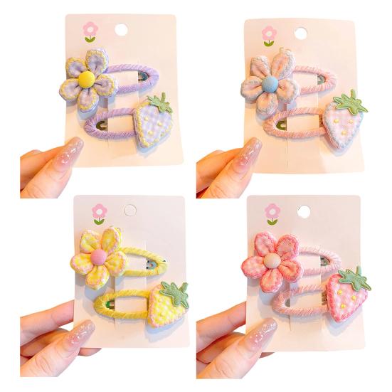 Hairpin Handmade Fabric Flowers Strawberry Embroidery Decor Soft Wrapped BB Clip Kids Pastoral Style Anti-Slip Hair Accessories