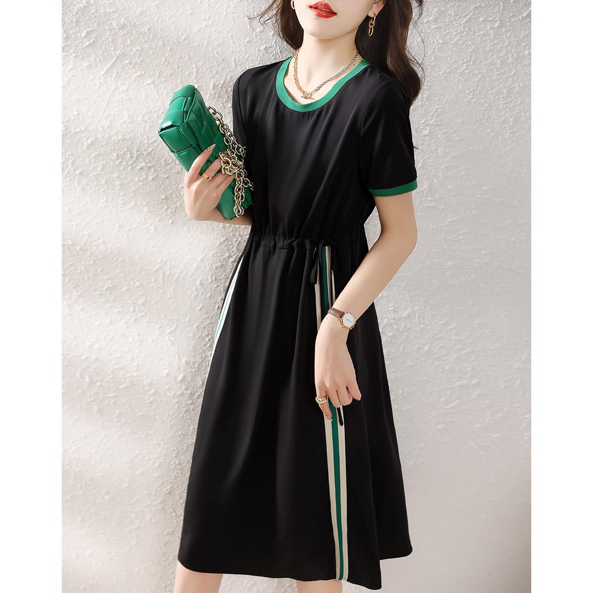 

Повседневное свободное и элегантное универсальное платье с круглым вырезом и контрастным дизайном, облегающее талию 2XL чёрный