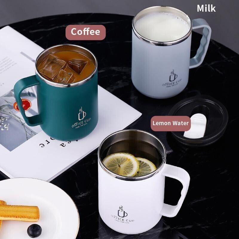 

Кружка для кофе из нержавеющей стали с крышкой, простой дизайн 500ml белый