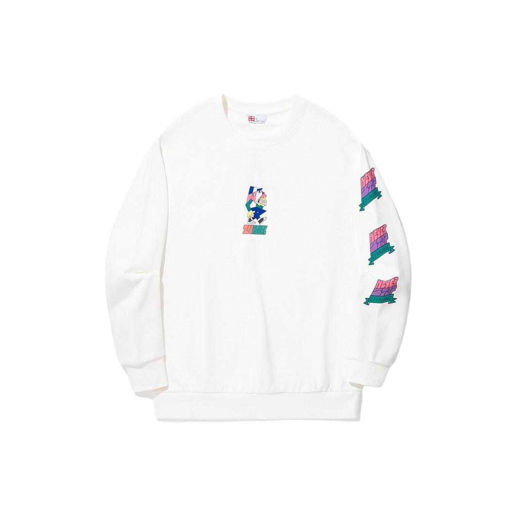 Li Ning X Pablo Ientile Cartoon Pattern Print Loose Sports Crewneck Sweatshirt Unisex Sweatshirt Off-White AWDU319-2