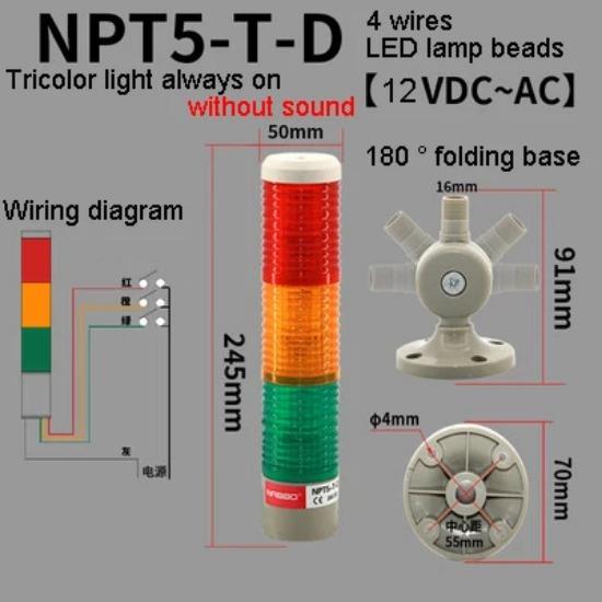 1Pcs NPT5-T-D Without Sound 3 Layer Tricolor Lamp Machine Tool LED Warning Light Semaphore Indicator Lamp Red Yellow Green