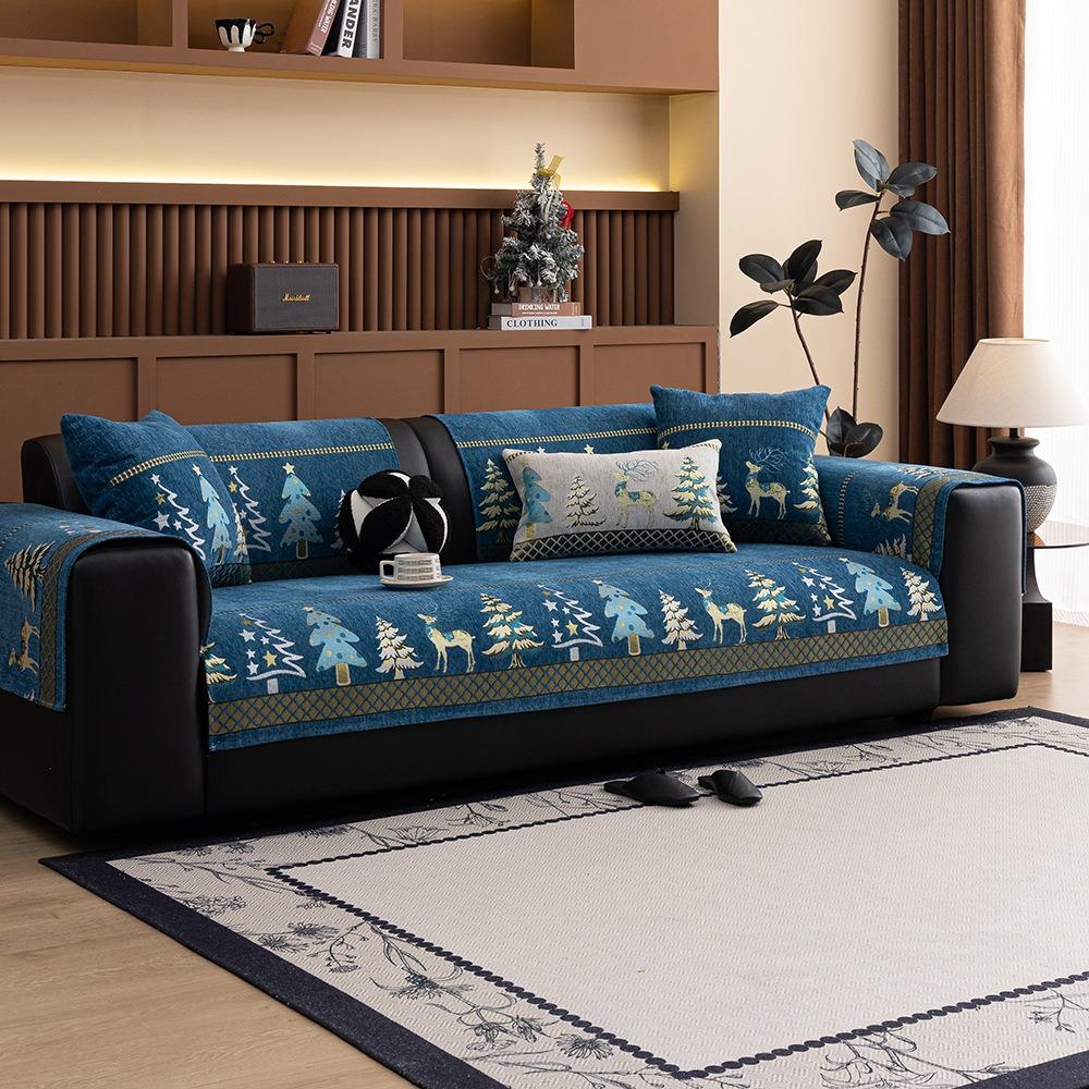 

Christmas Tree Chenille Sofa Mat Non-slip Solid Color Couch Four Season Universal Sofa Cover Jacquard Combination Sofa Cushion 45x45cmpillowcase1ps