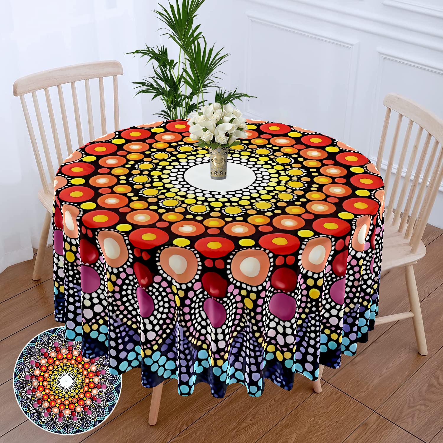 1 Stuk Ronde Tafelkleed Met Groene Rode Bloemen Waterdicht Kleurrijk Terras Tafelkleed Multifunctioneel 63 Inch Totem Tafelkleed W63inchxL63inch