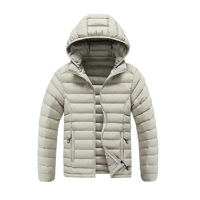 Lightweight Ribs and Cotton Coat for Men In Winter Solid Color Slim Fit Removable Hat Thickened Hooded Top Coat for Men