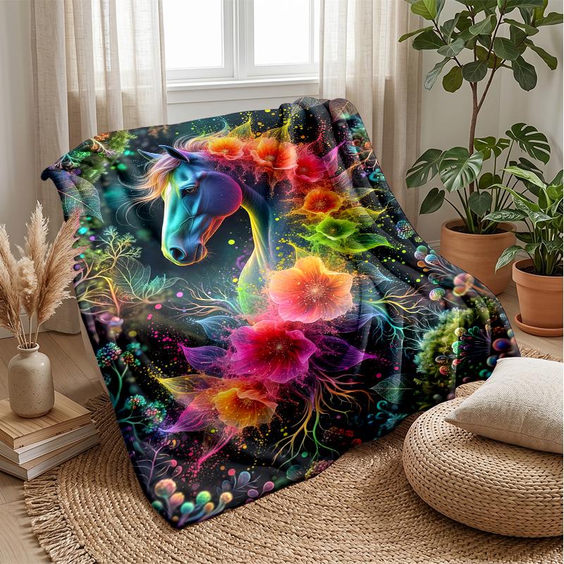 Oceanic Horse Majesty Theme blanket Lightweight Warm Flannel Blanket Decorative Throw Blanket for Home Decoration