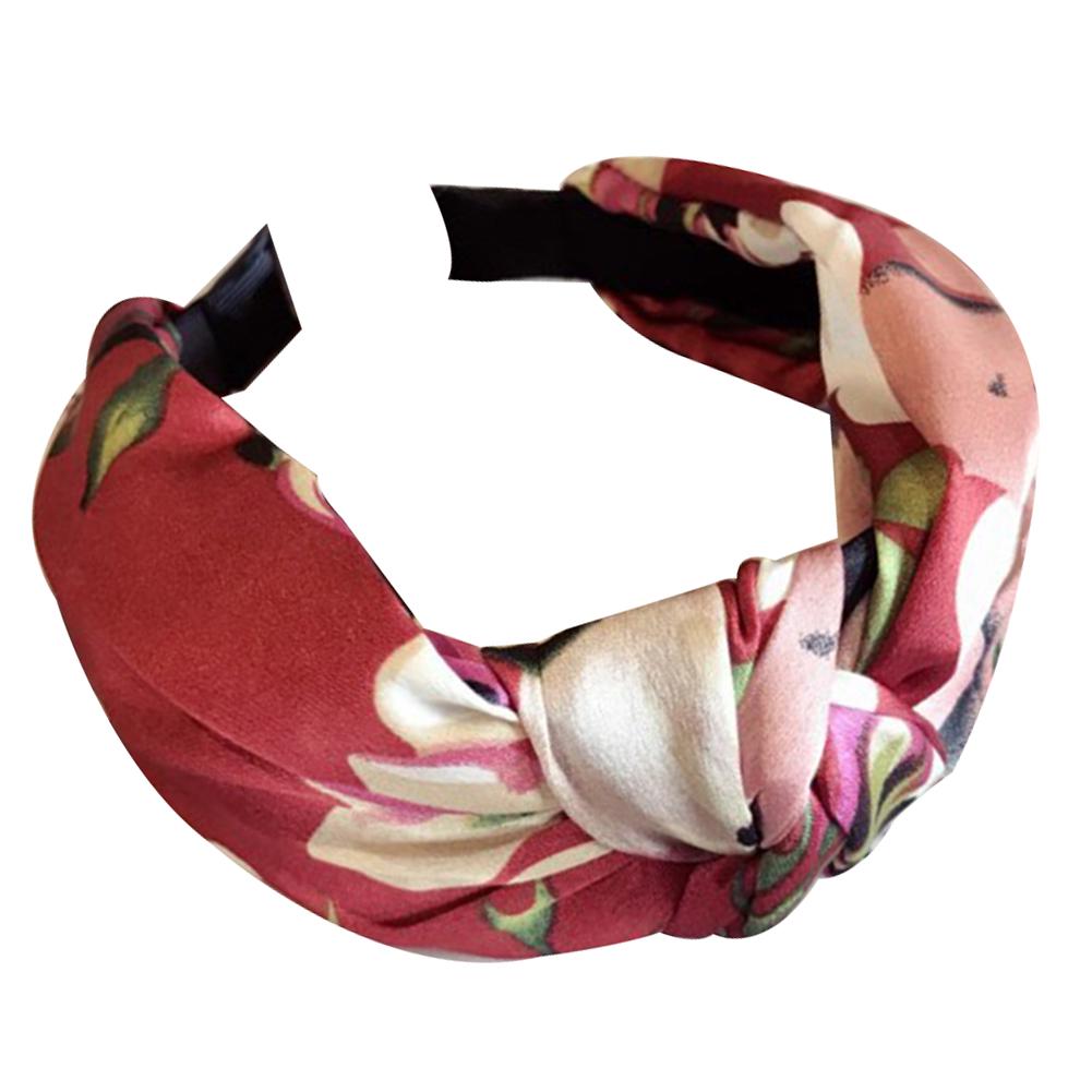 

FLH для женщин и девочек с цветочным принтом, широкий ободок с узлом, обруч для волос, повязка на голову, аксессуары для одежды One Size вино красного