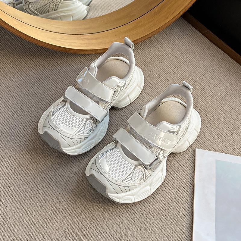 Sports sandals women's platform bag head Velcro single shoes breathable casual board shoes summer height increase German training dad shoes women