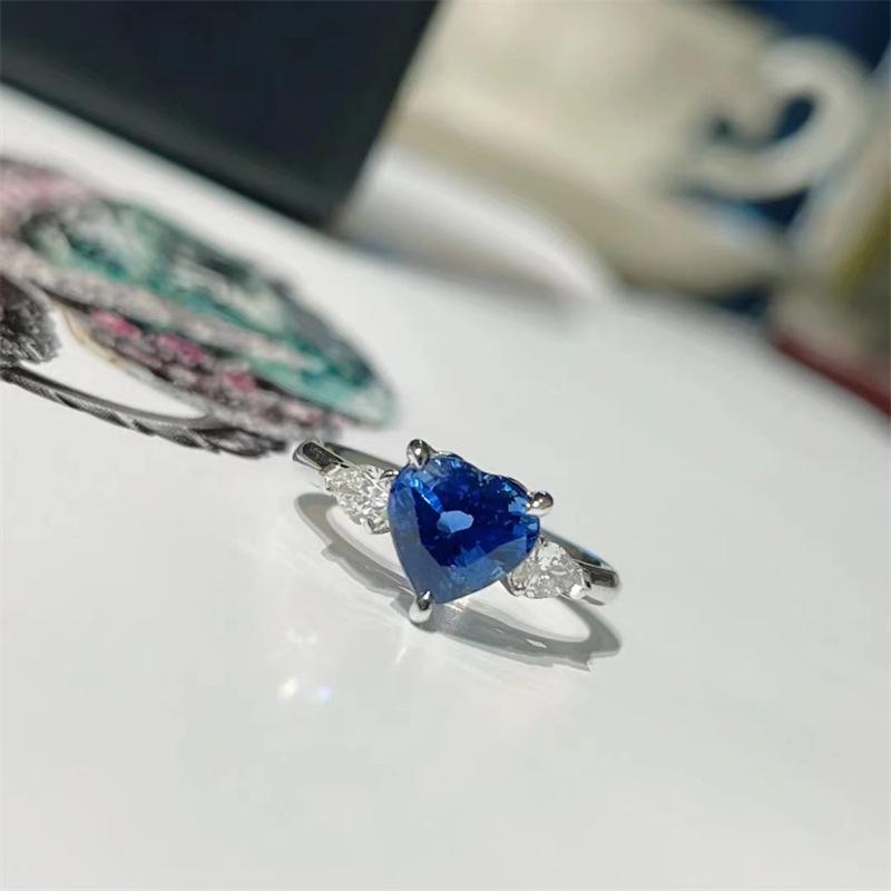 Song Yanfei Inspired Heart Ring: Girlish Charm, Heart-shaped Aquamarine, Sweet Princess Style, Open Design for Index Finger. Adjustable Open
