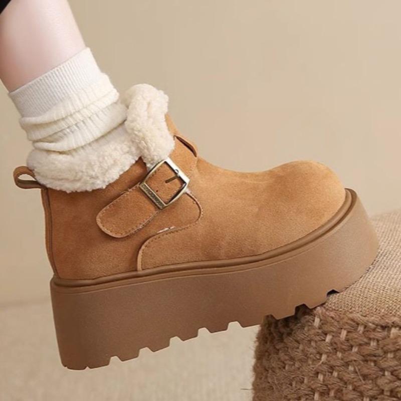 Fashion Platform Women Flats Fur Short Boots Fashion Buckle 2025 Winter Loafers Shoes Designer Elegant Ankle Boots Casual Zapatos Mujer 35 4127₽