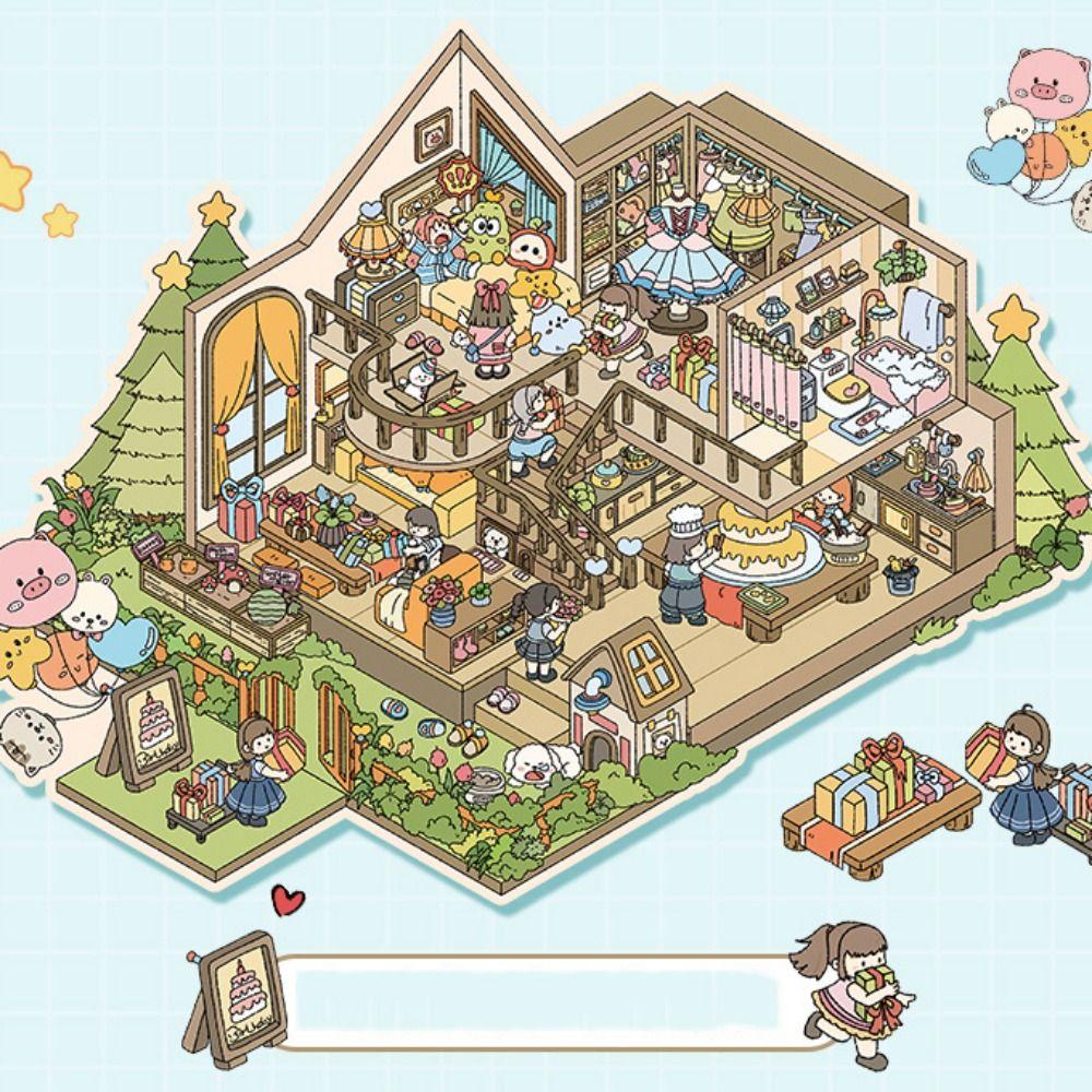 Multi-functional 3D Landscape Sticker Paper Forest Party Cabin Scene Game Stickers  Children/Kids