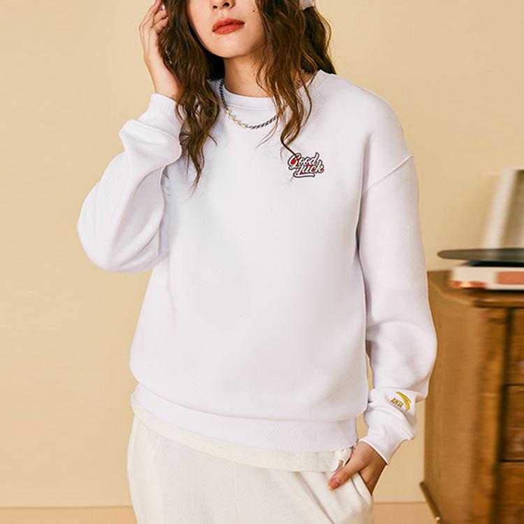 Anta Pattern Embroidered Round Neck Pullover Sweatshirt Women sweatshirt White 162318737-1