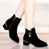 Fashion Women's Autumn and Winter Boots Rhinestone Single Boots Thick Heel Mid-heel Short Boots Frosted Winter Plus Velvet