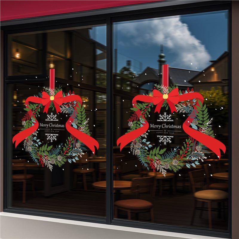 Creative Christmas Window Wreath Decal - Festive Electrostatic Sticker for Glass & Doors
