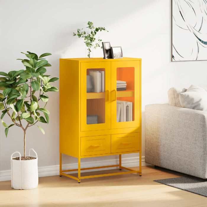 VidaXL Highboard Mustard Yellow 68x39x111.5 Cm Steel, Cabinet, Storage Cabinet, High Buffet, Sideboard, 853365