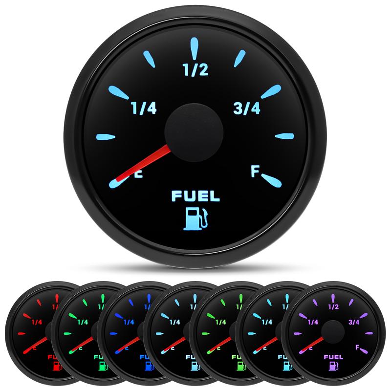 7 Color Light 52mm Fuel Level Gauge+ 0-190 Ohm Fuel Float Sensor 100~500mm Oil Tank Meter Indicator For Car Boat Marine RV Yacht