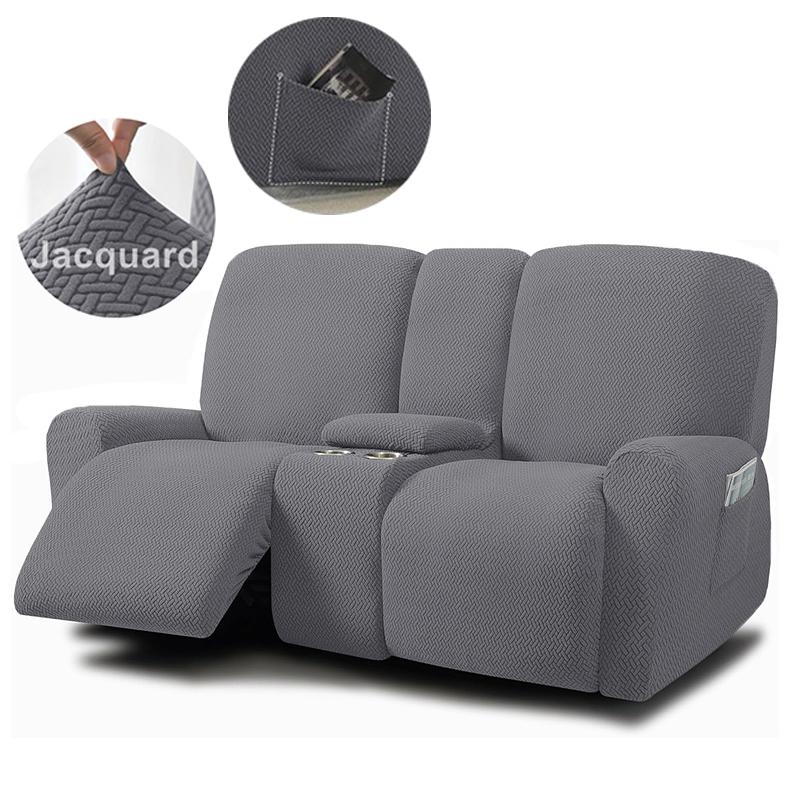 Fast Charging Unisex 2 Seater Split Recliner Sofa Covers Jacquard Reclining Armchair Slipcover Relax Elastic Couch Covers With Cup Holder