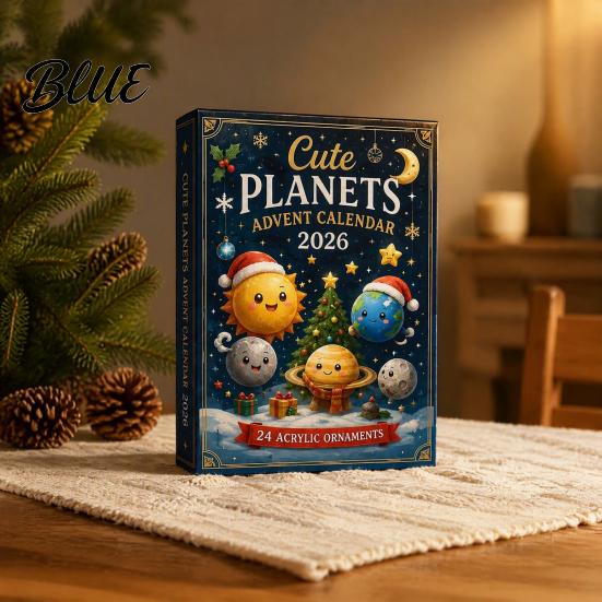 Christmas Countdown Calendar Set with 2D Flat Calendar 24Pcs Space Advent Acrylic Ornament Planet Holiday