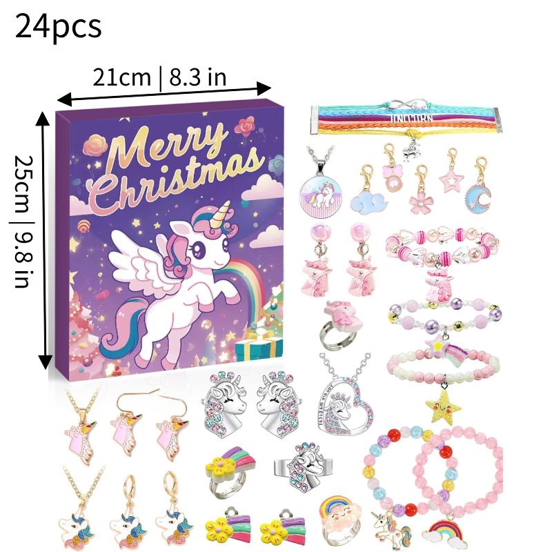 Advent Christmas Calendar Blind Box Beaded Unicorn Girls Jewelry Gift Surprise