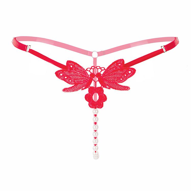 Sexy Pearl Panties Butterfly Ladies Transparent Thong Pants Low Waist Adjustable Lingerie