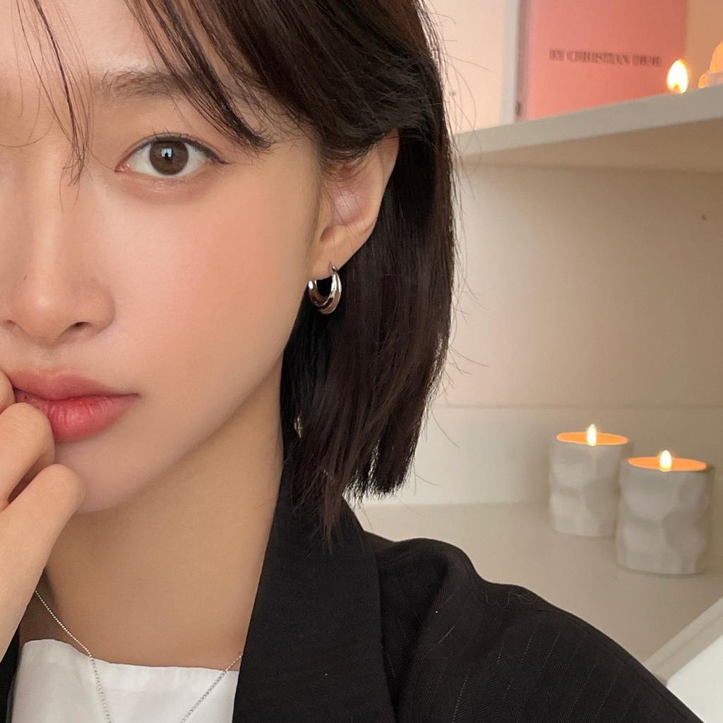 925 silver needle plain ring earrings women's retro high-end earrings exquisite niche cold new ear jewelry