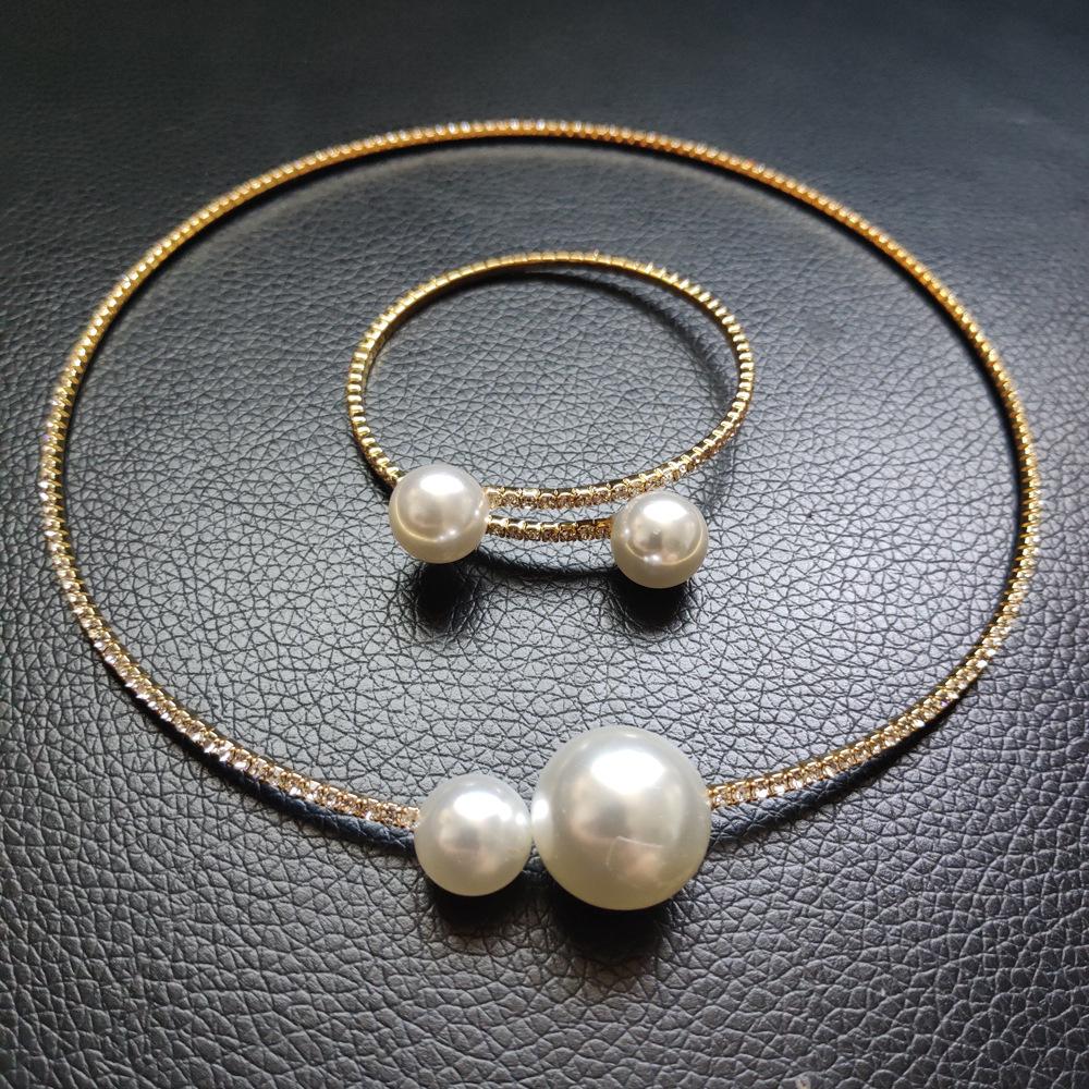 2pcs Women's Zircon Set Water Diamond Zircon Necklace Bracelet Bridal Wedding Accessories