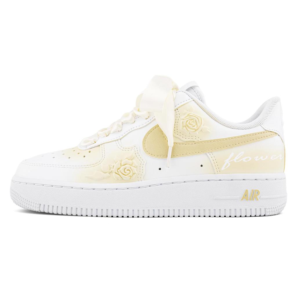 Nike Air Force 1 Wear resistant And Lightweight Low top Skateboard Shoes Women's White Yellow HF2016-100(Team943-)