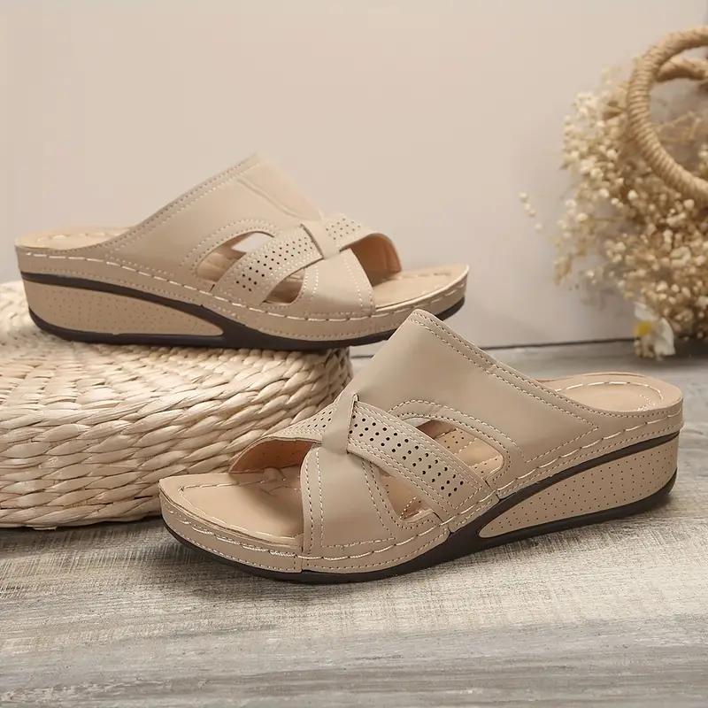 Women's Lightweight Slip-on Sandals, Non-slip Open Toe Wedge Heeled Sandals, Summer Open Toe Beach Shoes