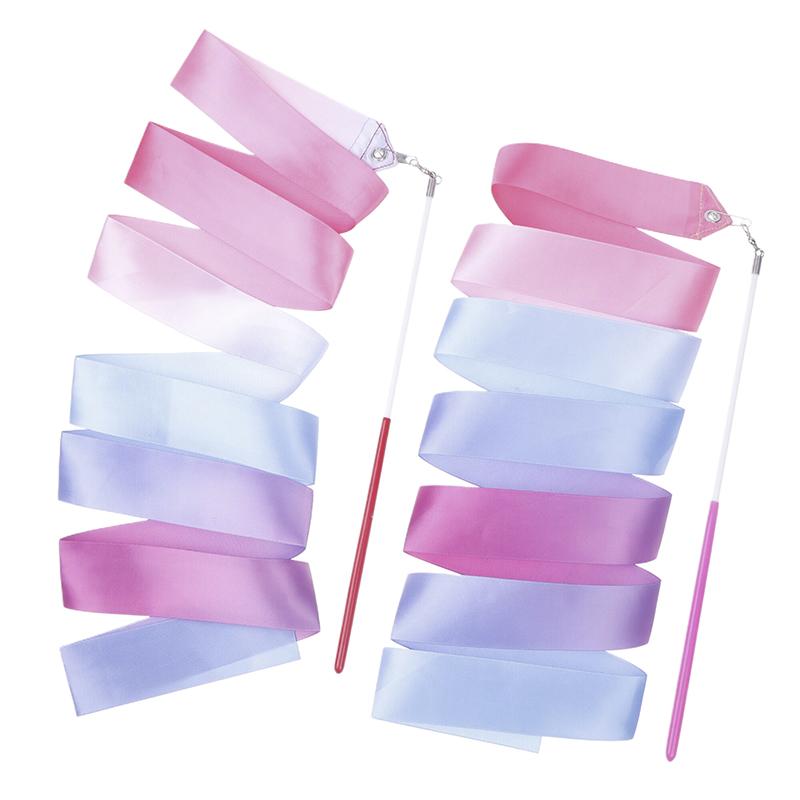 2M Dance Ribbons Rhythmic Girl Art Gymnastics Ballet Streamer Twirling Rod Rainbow Stick Sports Training Ribbon Dancer Wands