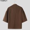 INCERUN Vintage Oversized Men Stand V Neck 3/4 Sleeve Casual Loose T-shirts