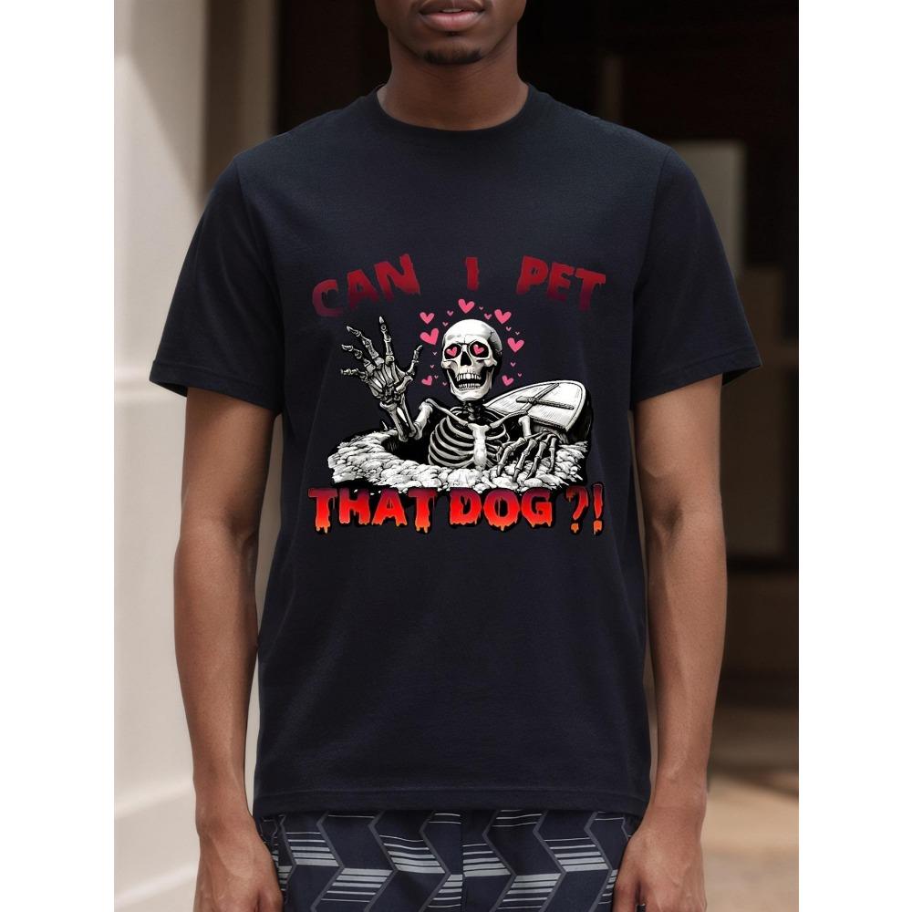 

Мужская футболка с черепом «Можно погладить ту собаку» Забавный дизайн для любителей животных Черная Повседневная с коротким рукавом Хоррор-фанатская футболка S