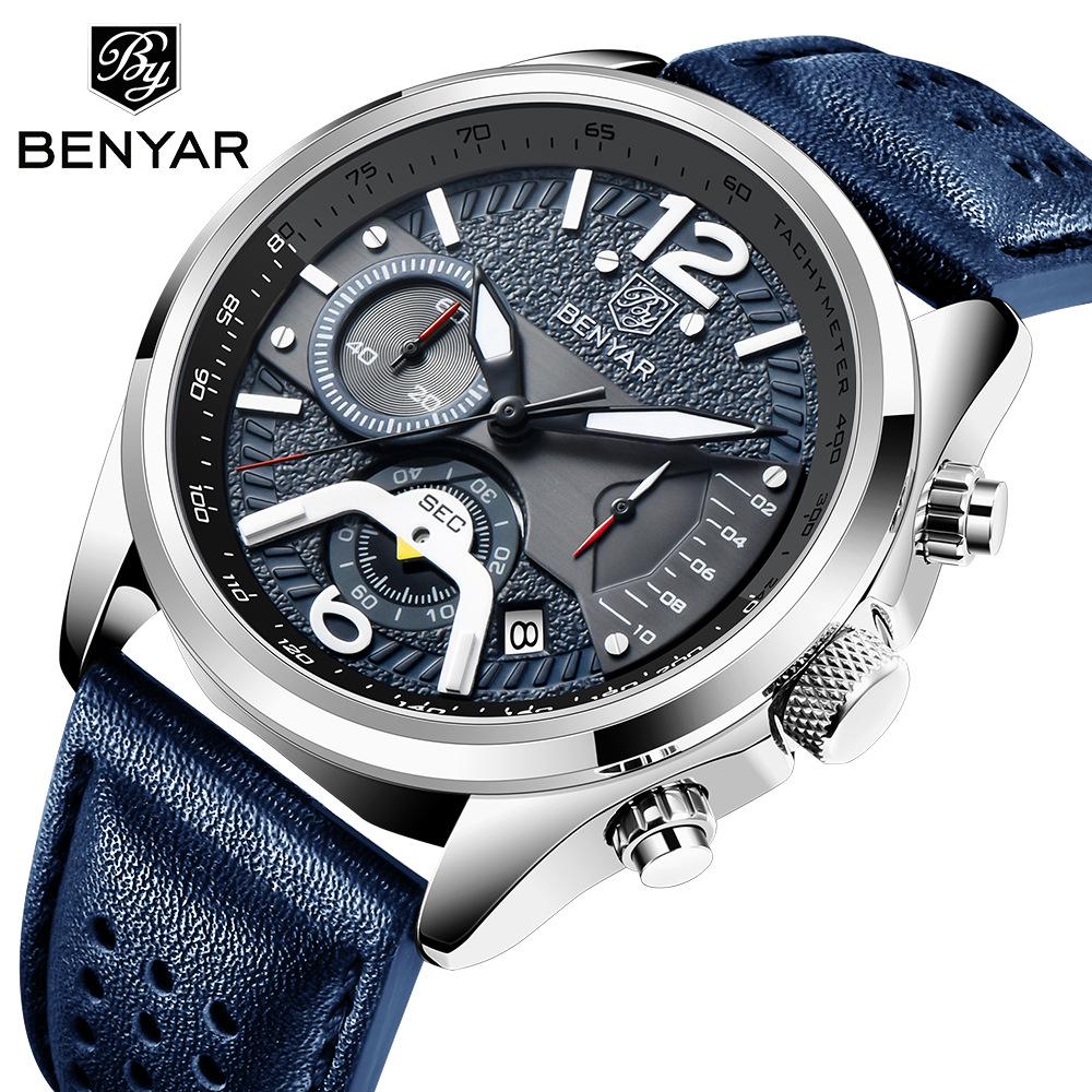 Benyar Men's Fashion Sport Chronograph Leather Quartz Watch - Model 5171
