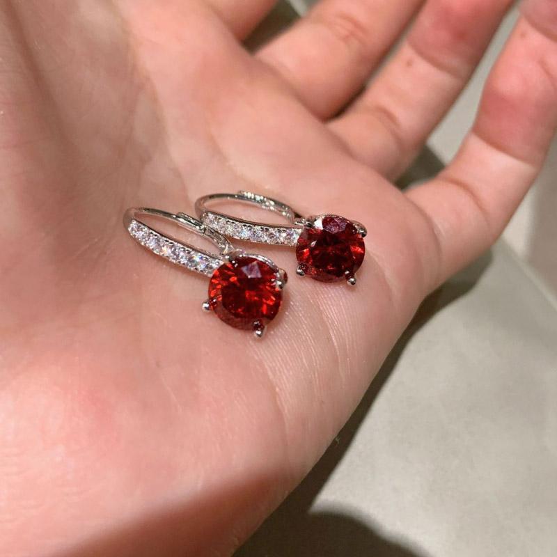 Light Luxury Dazzling Vintage Fashion Diamond Inlay Ruby Earrings for Women Exquisite   Earrings Buckle Banquet Jewelry