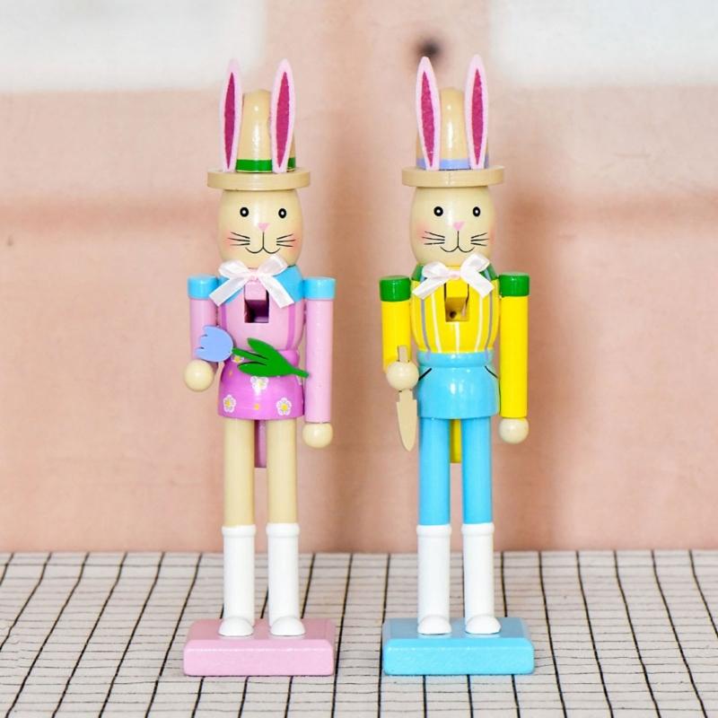 Wooden Rabbit Nutcrackers With Safe Paint 25cm High Decorative Toy for Easter Celebration & Kids Room Mood Gift