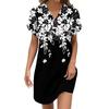 Women's V-neck Vintage Floral Print Pullover Casual Button Dress