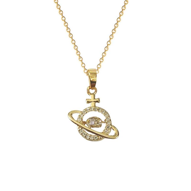 1 Pcs Premium Sense Women's Accessories Pieces Copper Microset Zirconia Planet Pendant Necklace Simple Fashion Jewelry