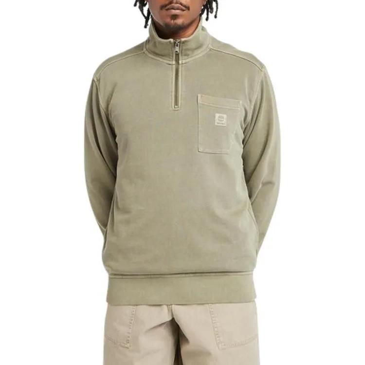Timberland Solid Color Spliced Stand Collar Casual Sweatshirt Men Sweatshirt Cassel-Green A42MF-590