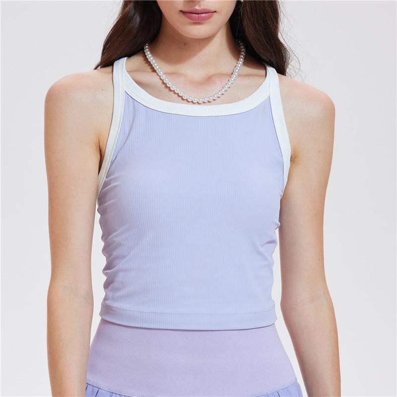 Cai Jue Women s Color Block Racerback Tennis Vest with Built-in Cups L